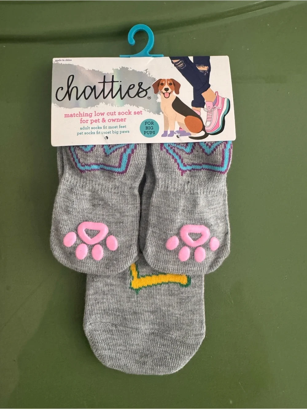 chatties Gray & Pink Low-Cut Dog Socks with Paw Grip